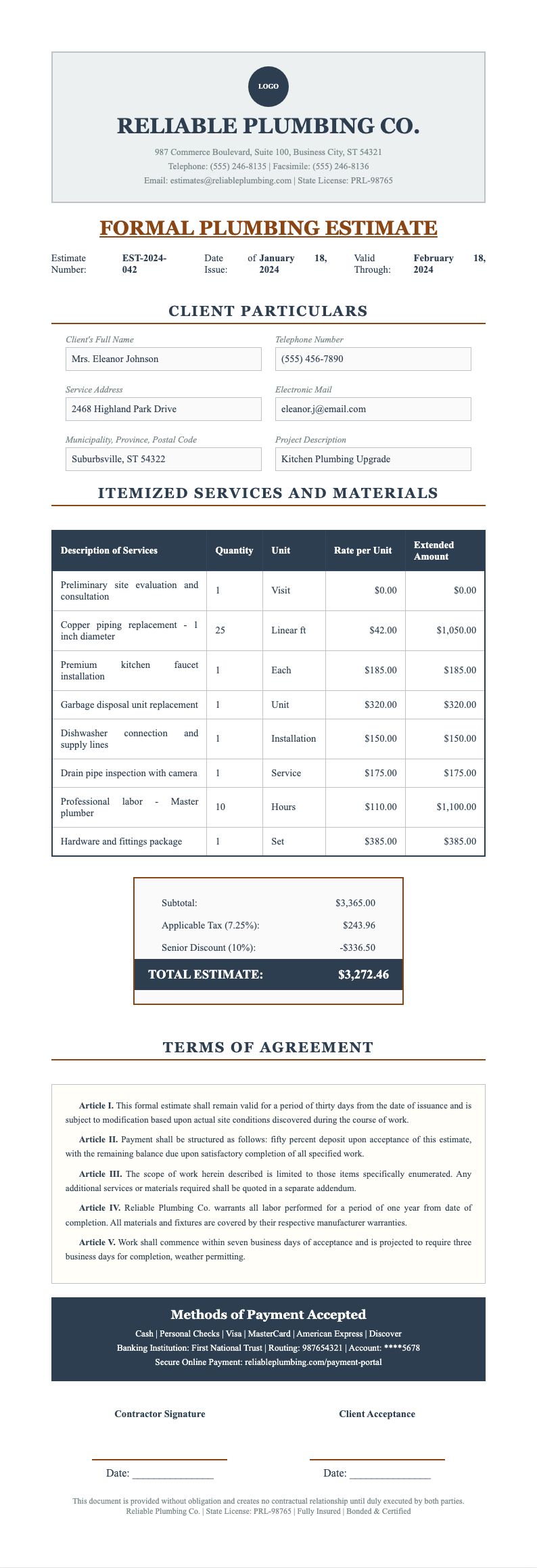Trustworthy Blue free plumbing estimate template